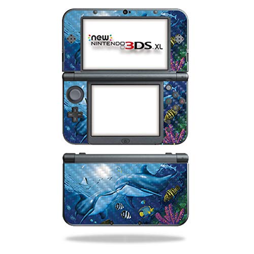 MightySkins Carbon Fiber Skin for Nintendo New 3DS XL (2015) - Kissing Dolphins | Protective  Durable Textured Carbon Fiber Finish | Easy to Apply  Remove  and Change Styles | Made in The USA