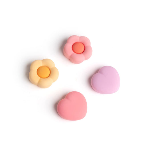 GeekShare Silicone Joycon Thumb Grip Caps  Joystick Cover Compatible with Nintendo Switch/OLED/Switch Lite 4PCS - Heart & Flower (Pink&Yellow)