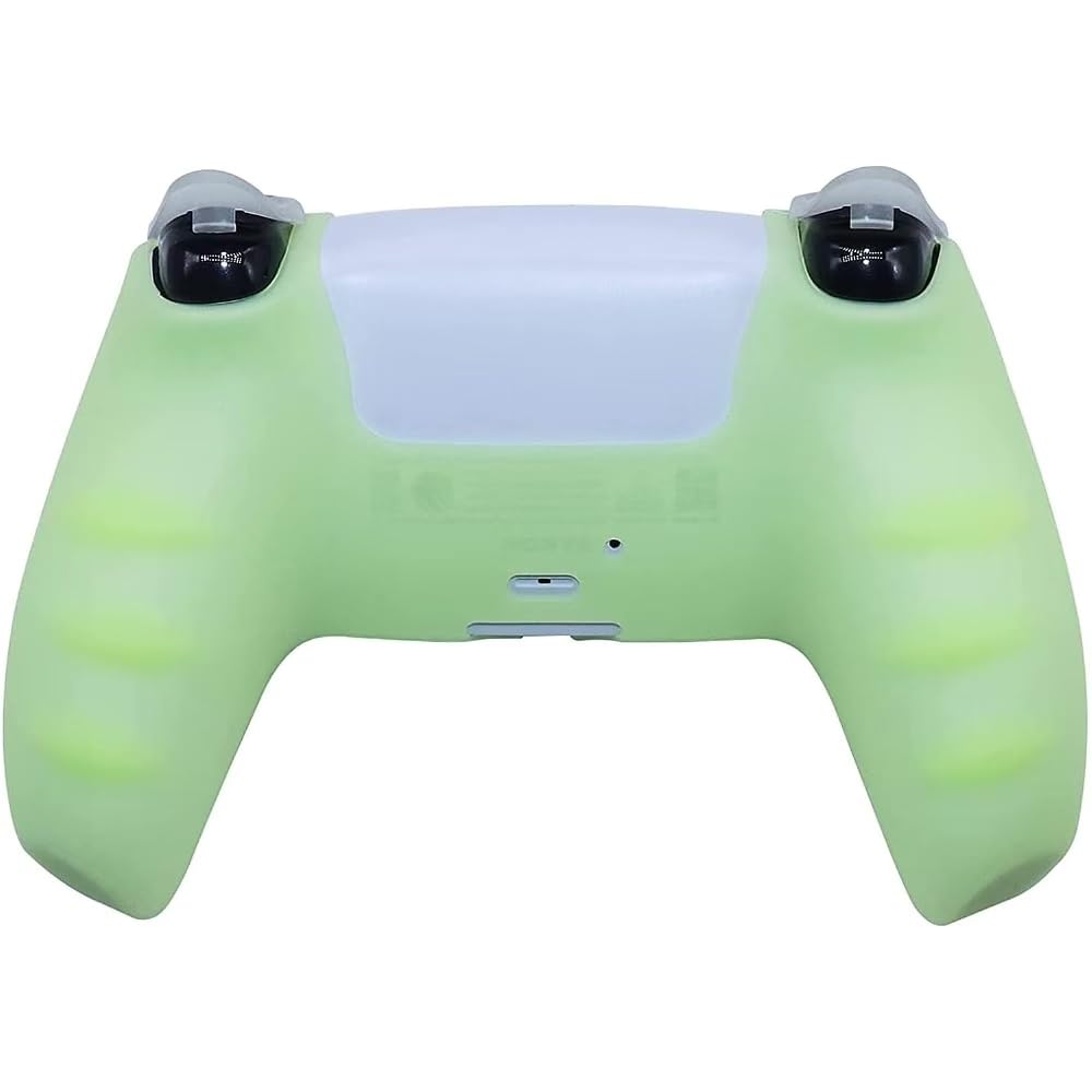 HLRAO PS5 Controller Skin - Silicone Grip Case with 8 Thumb Grips & L2/R2 Caps - Glow Green - Protective Accessory for Dualshock 5