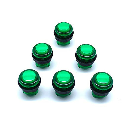 Arcity 8 Pcs Arcade LED Push Buttons Set - 6x30mm & 2x24mm, Built-in Microswitch, Green for DIY Arcade Machine & Video Game Console