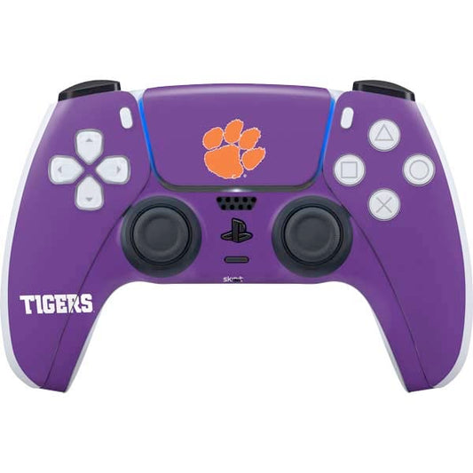 Skinit Decal Gaming Skin Compatible with PS5 Controller - Officially Licensed Clemson University Tiger Print Purple Design