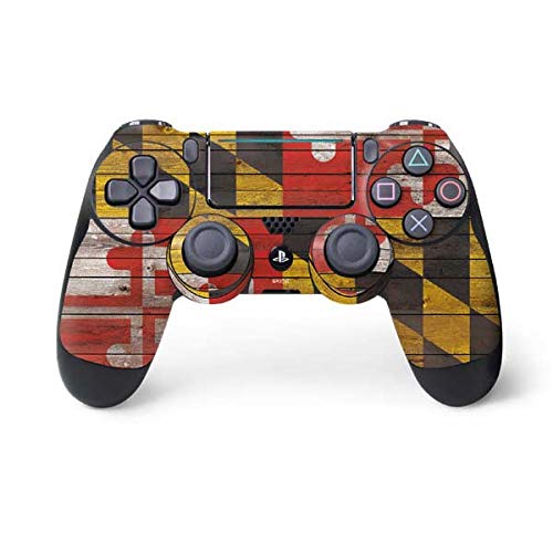 Skinit Decal Gaming Skin Compatible with PS4 Pro/Slim Controller - Maryland Flag Dark Wood Design