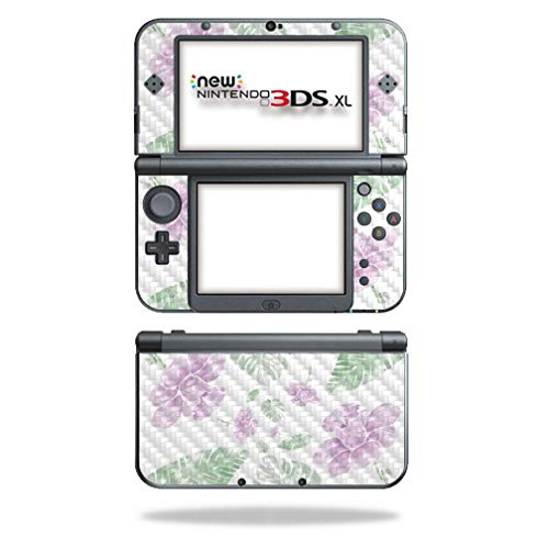 MightySkins Carbon Fiber Skin for Nintendo New 3DS XL (2015) - Water Color Flowers | Protective  Durable Textured Carbon Fiber Finish | Easy to Apply  Remove  and Change Styles | Made in The USA
