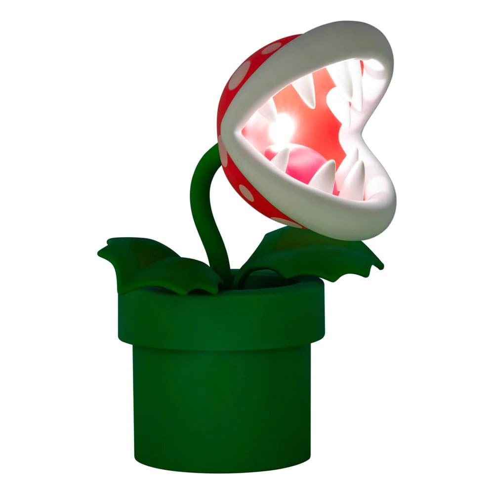 Super Mario Mini Piranha Plant Posable Lamp - Black/White, Standard Size, Officially Licensed Night Light for Gamers and Movie Fans