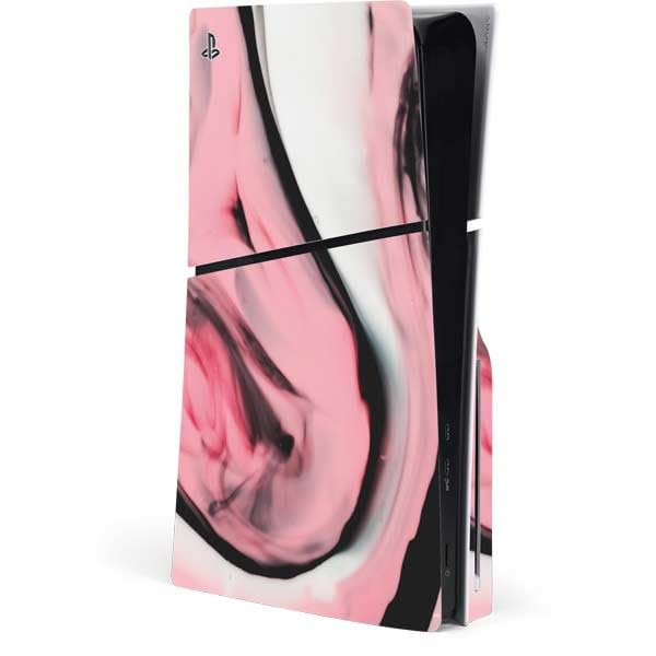 Skinit Decal Gaming Skin Compatible with PS5 Slim Disk Console - Pink Marble Ink Design