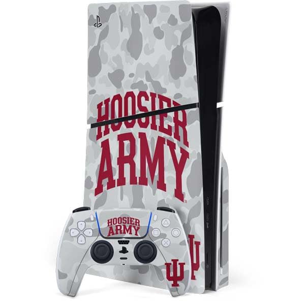 Skinit Decal Gaming Skin Compatible with PS5 Slim Disk Bundle - Officially Licensed Indiana University Hoosier Army Design