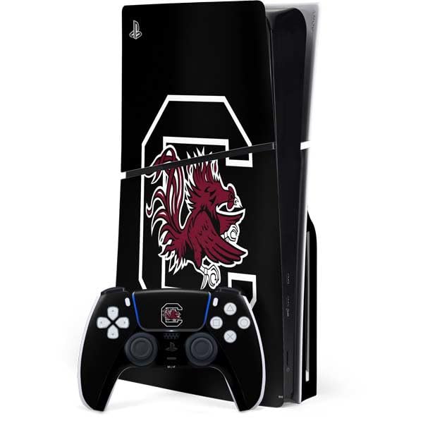 Skinit Decal Gaming Skin Compatible with PS5 Slim Disk Bundle - Officially Licensed University of South Carolina Gamecocks Logo Black Design