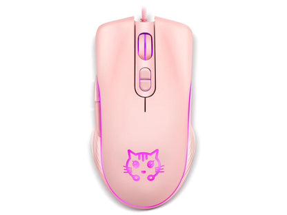 CORN Wired USB Gaming Mouse - 2400DPI, Ergonomic, Silent, Pink Cat Design, Model SB-186 for PC/Desktop/Laptop
