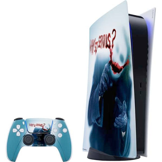Skinit Decal Gaming Skin Compatible with PS5 Digital Edition Bundle - Officially Licensed The Dark Knight Why So Serious Design