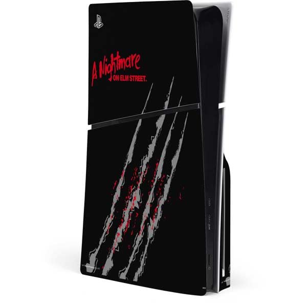 Skinit Decal Gaming Skin Compatible with PS5 Slim Disk Console - Officially Licensed Nightmare on Elm Street Freddy Krueger Slash Design