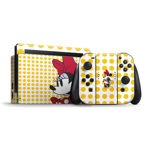 Skinit Decal Gaming Skin Compatible with Nintendo Switch Bundle - Officially Licensed Disney Minnie Mouse Profile Yellow Dots Design