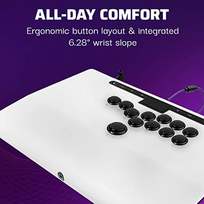 PDP Victrix Pro FS-12 Fight Stick - 12-Button Arcade Controller for PS5/PS4/PC, Durable Aluminum, White