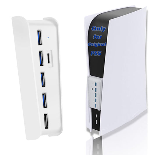 6 Port USB Hub for PS5 Accessories  High-Speed Expansion Hub Charger Splitter Adapter with 4 USB + 1 USB Charging Port + 1 Type C Port  Compatible with PlayStation 5 Console Front Jacks  White
