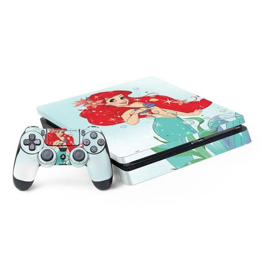 Skinit Decal Gaming Skin Compatible with PS4 Slim Bundle - Officially Licensed Disney The Little Mermaid Ariel Sparkles Art Design