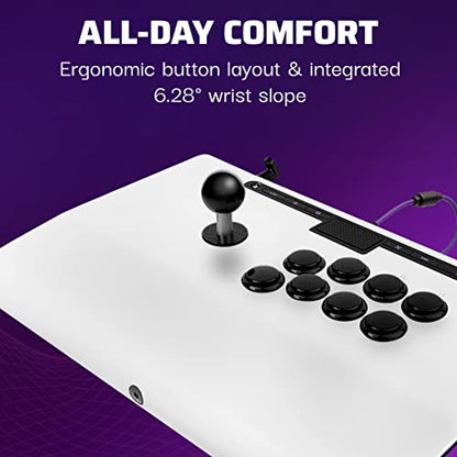 PDP Victrix Pro FS Fight Stick for PS4/PS5/PC - Durable Aluminum, Sanwa Buttons, Ergonomic, White, Model 052-008-WH