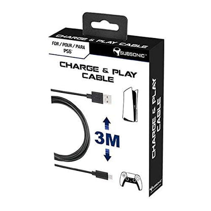SUBSONIC 3M USB C XXL Charging Cable for PS5 Controller - Black - Model SA5600