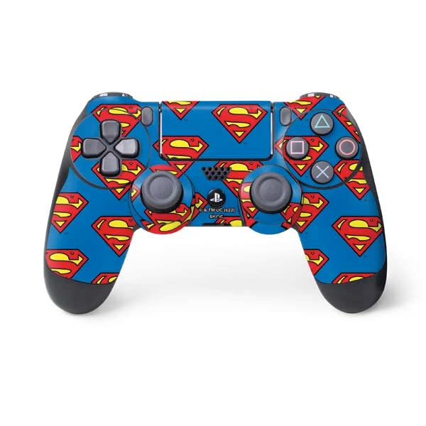Skinit Decal Gaming Skin Compatible with PS4 Controller - Officially Licensed DC Comics Superman Logo Pattern Design