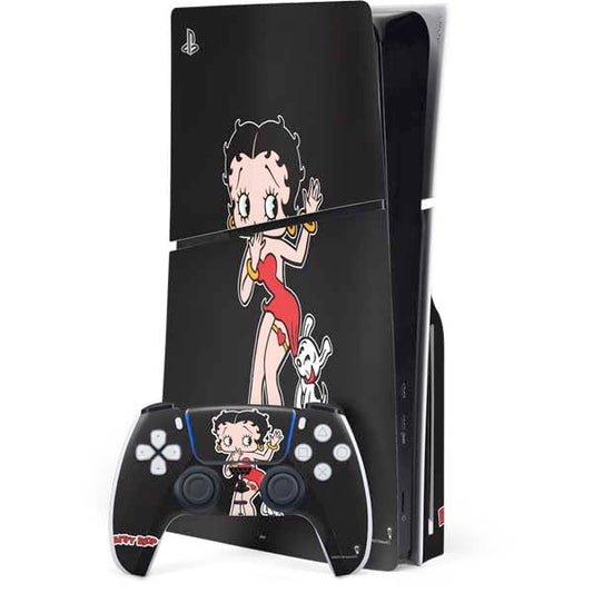 Skinit Decal Gaming Skin Compatible with PS5 Slim Disk Bundle - Officially Licensed Betty Boop with Puppy Design