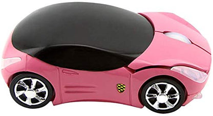 SHARE SUNSHINE Wireless Mouse - Cute Sport Car Shape, 1600DPI, Pink, Ergonomic Design for PC/Laptop, Mini Office Gift for All Ages