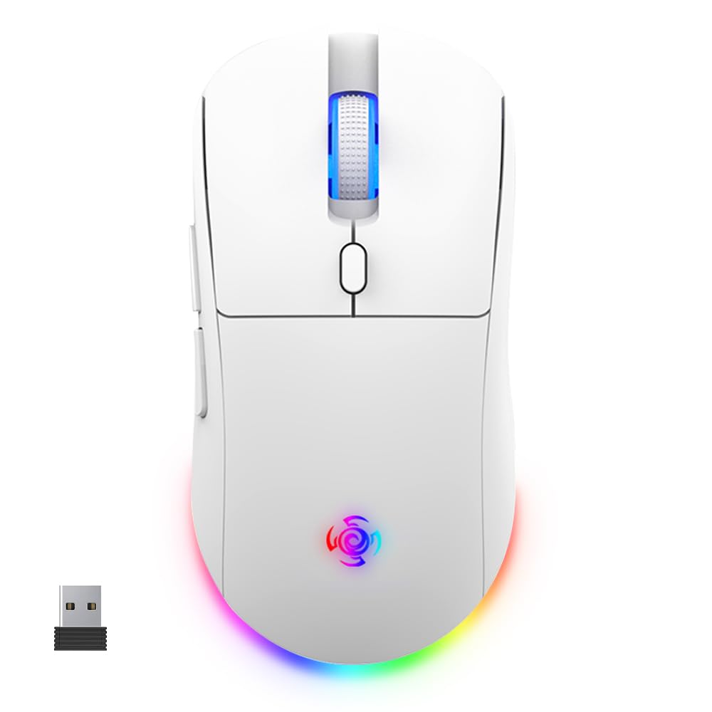 LORERAN Bluetooth Wireless Mouse, 4800 DPI, 3 Modes, USB Nano Receiver, Portable, for Laptop & PC, White