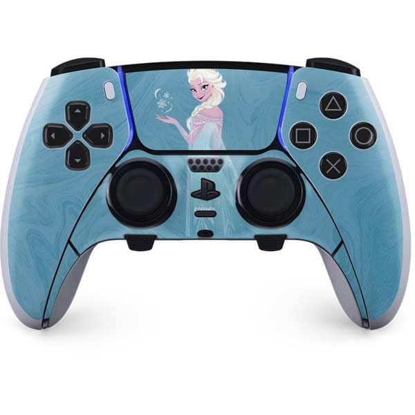 Skinit Decal Gaming Skin Compatible with PS5 DualSense Edge Pro Controller - Officially Licensed Disney Frozen Ice Blue Elsa Art Design