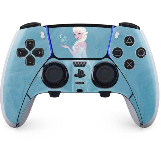 Skinit Decal Gaming Skin Compatible with PS5 DualSense Edge Pro Controller - Officially Licensed Disney Frozen Ice Blue Elsa Art Design