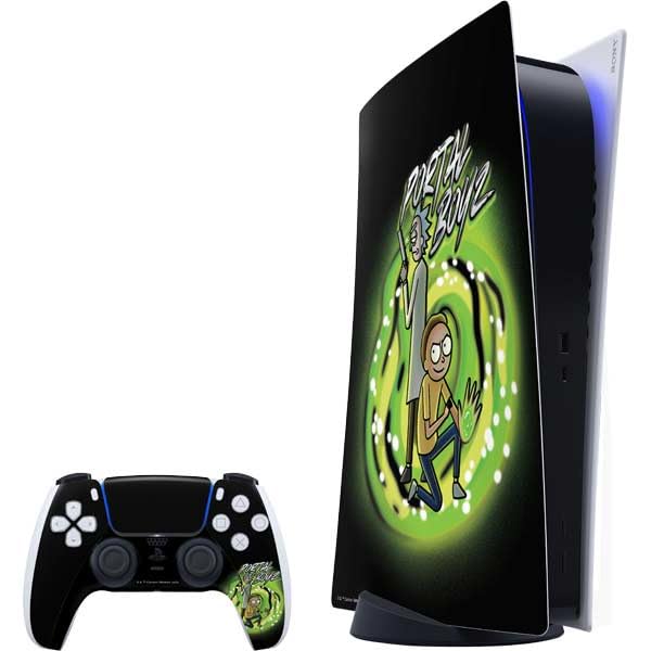 Skinit Decal Gaming Skin Compatible with PS5 Bundle - Officially Licensed Adult Swim Rick and Morty Portal Boyz Design