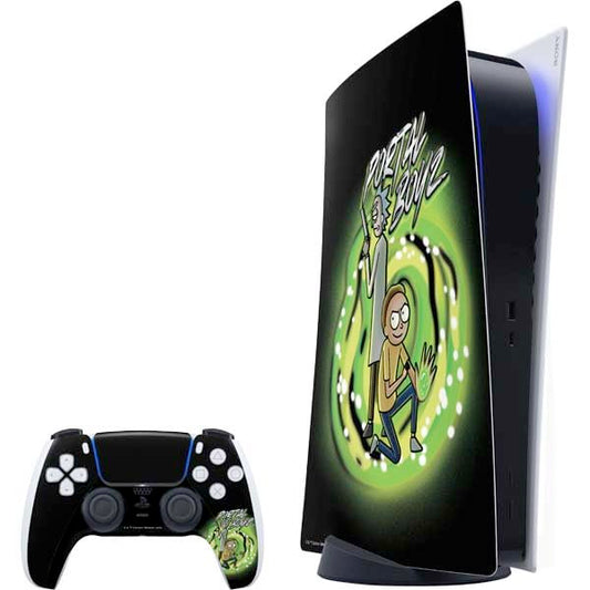 Skinit Decal Gaming Skin Compatible with PS5 Bundle - Officially Licensed Adult Swim Rick and Morty Portal Boyz Design