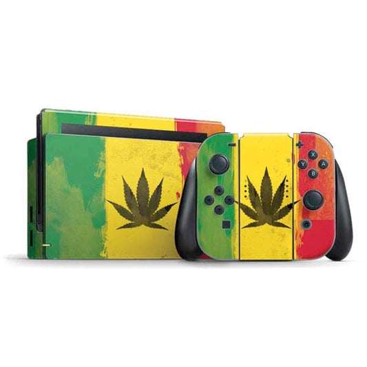 Skinit Decal Gaming Skin Compatible with Nintendo Switch Bundle - Marijuana Rasta Distressed Design