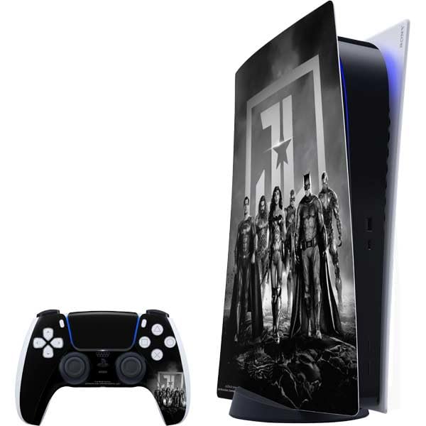 Skinit Decal Gaming Skin Compatible with PS5 Bundle - Officially Licensed The Justice League (2017) Justice League Black and White Design