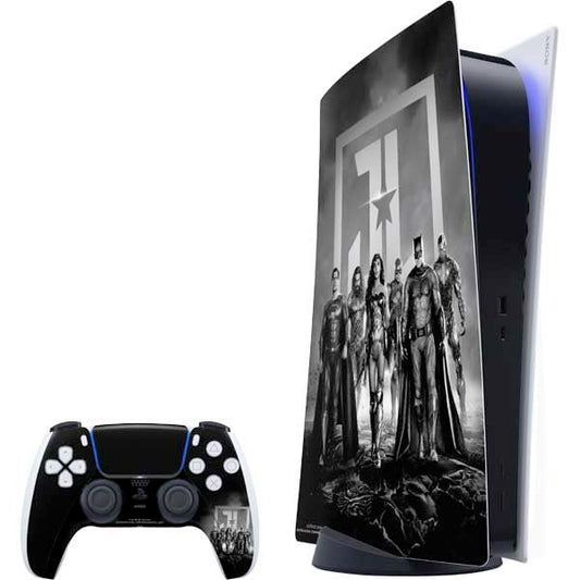 Skinit Decal Gaming Skin Compatible with PS5 Bundle - Officially Licensed The Justice League (2017) Justice League Black and White Design