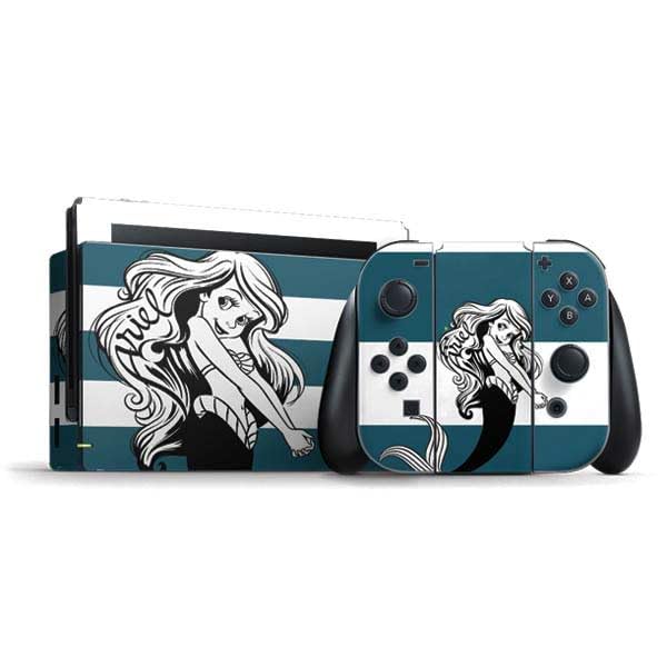 Skinit Decal Gaming Skin Compatible with Nintendo Switch Bundle - Officially Licensed Disney The Little Mermaid Ariel Stripes Design