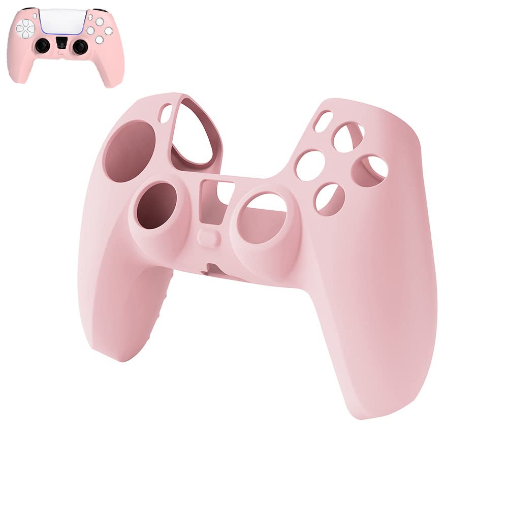 Pink PS5 Controller Skin  Peziang Ergonomic Anti-Slip Soft Ultra-Thin Silicone Protective Cover Gamepad Case for Play Station 5 DualSense Wireless Controller with 2 Cute Thumb Grip Caps