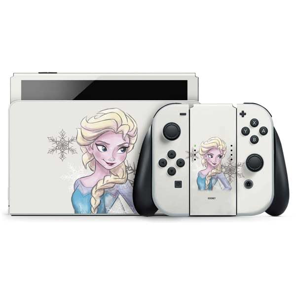 Skinit Decal Gaming Skin Compatible with Nintendo Switch OLED (2021) - Officially Licensed Disney Frozen Elsa Snowflakes Art Design
