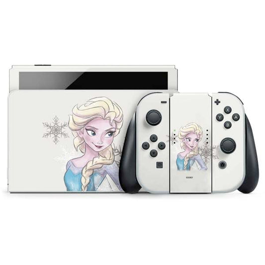 Skinit Decal Gaming Skin Compatible with Nintendo Switch OLED (2021) - Officially Licensed Disney Frozen Elsa Snowflakes Art Design