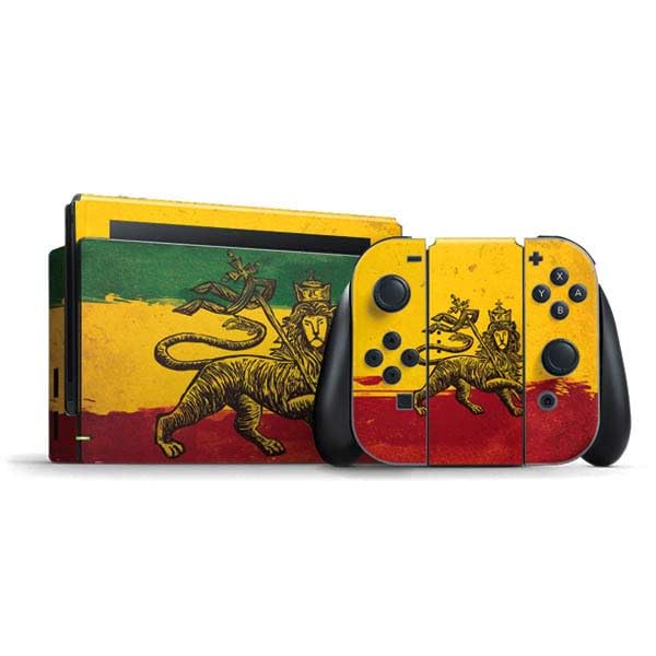 Skinit Decal Gaming Skin Compatible with Nintendo Switch Bundle - The Lion of Judah Rasta Flag Design