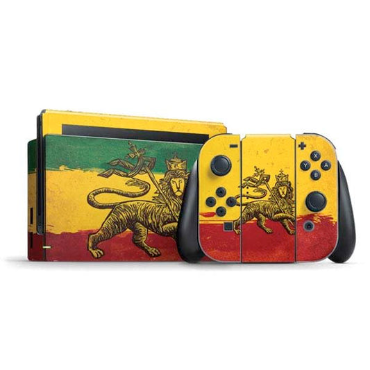 Skinit Decal Gaming Skin Compatible with Nintendo Switch Bundle - The Lion of Judah Rasta Flag Design