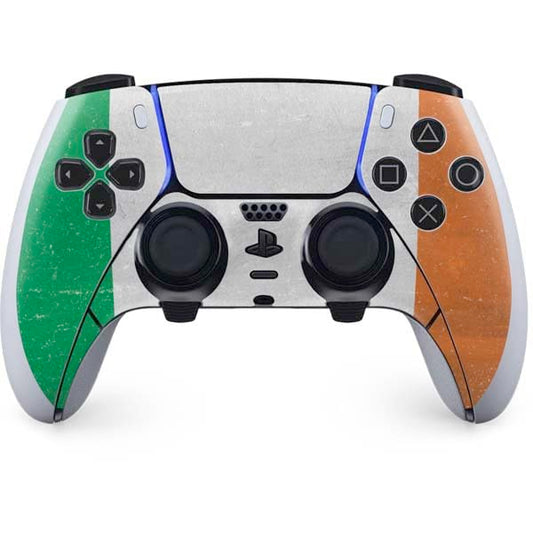 Skinit Decal Gaming Skin Compatible with PS5 DualSense Edge Pro Controller - Ireland Flag Distressed Design