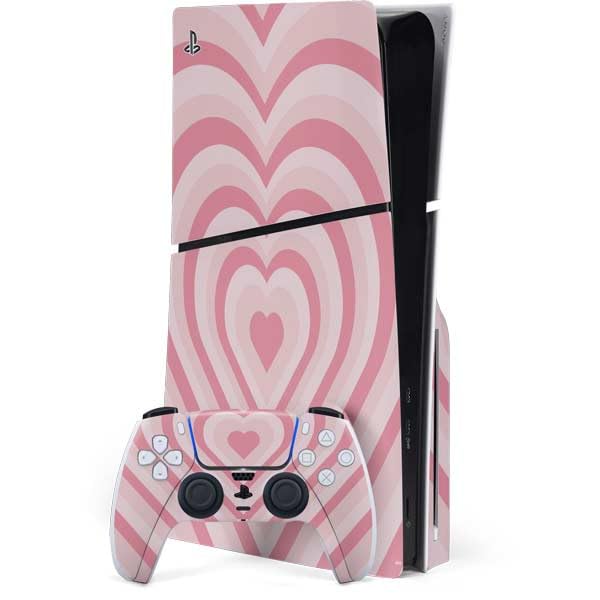 Skinit Decal Gaming Skin Compatible with PS5 Slim Disk Bundle - Pink Heart Pattern Design