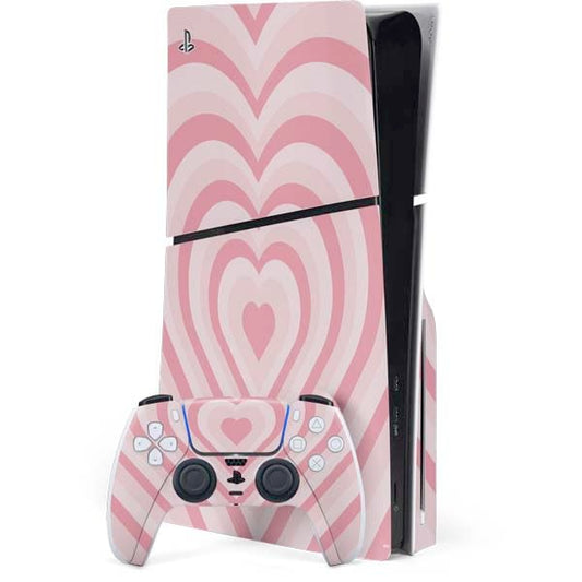 Skinit Decal Gaming Skin Compatible with PS5 Slim Disk Bundle - Pink Heart Pattern Design