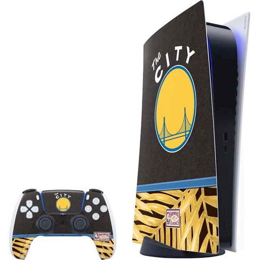 Skinit Decal Gaming Skin Compatible with PS5 Bundle - Officially Licensed NBA Golden State Warriors Retro Palms Design
