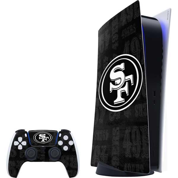 Skinit Decal Gaming Skin Compatible with PS5 Bundle - Officially Licensed NFL San Franciso 49ers Black & White Design