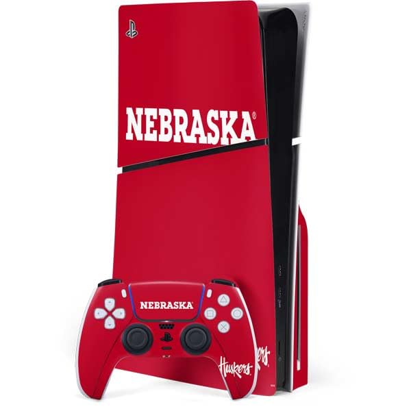 Skinit Decal Gaming Skin Compatible with PS5 Slim Disk Bundle - Officially Licensed University of Nebraska Red Design