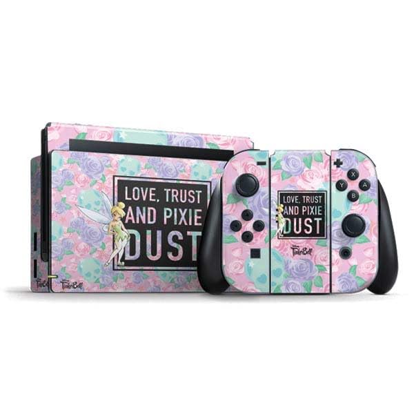 Skinit Decal Gaming Skin Compatible with Nintendo Switch Bundle - Officially Licensed Disney Tinker Bell Love Trust and Pixie Dust Design