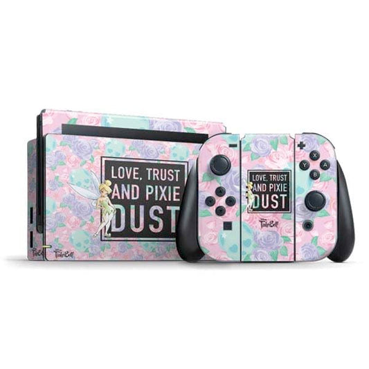 Skinit Decal Gaming Skin Compatible with Nintendo Switch Bundle - Officially Licensed Disney Tinker Bell Love Trust and Pixie Dust Design