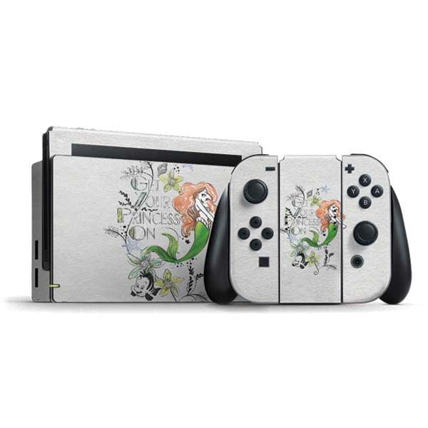 Skinit Decal Gaming Skin Compatible with Nintendo Switch Bundle - Officially Licensed Disney The Little Mermaid Ariel and Flounder Art Design