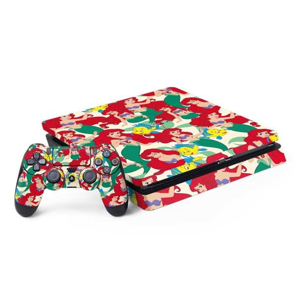 Skinit Decal Gaming Skin Compatible with PS4 Slim Bundle - Officially Licensed Disney The Little Mermaid Ariel and Flounder Pattern Design