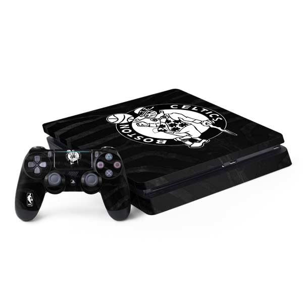 Skinit Decal Gaming Skin Compatible with PS4 Slim Bundle - Officially Licensed NBA Boston Celtics Black Animal Print Design