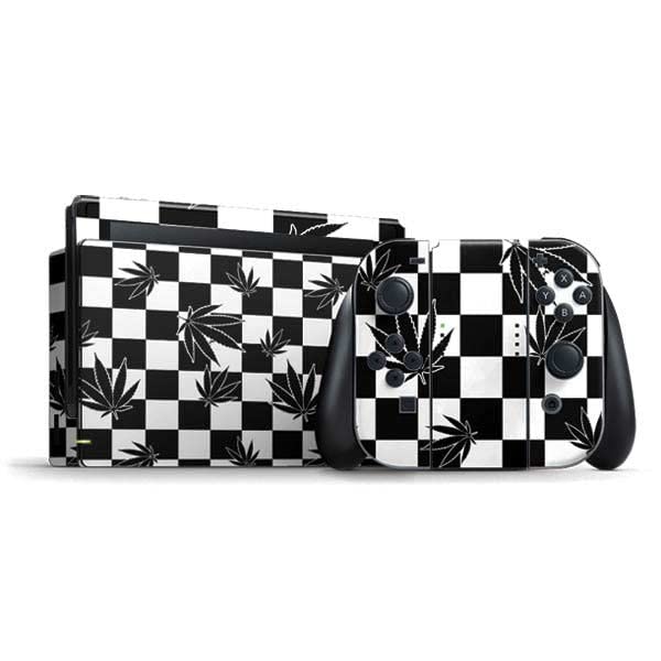 Skinit Decal Gaming Skin Compatible with Nintendo Switch Bundle - Marijuana Checkered Design