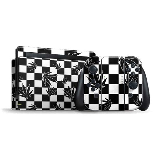 Skinit Decal Gaming Skin Compatible with Nintendo Switch Bundle - Marijuana Checkered Design